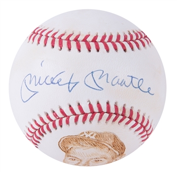 Mickey Mantle Signed and Engraved OAL Brown Baseball (JSA)